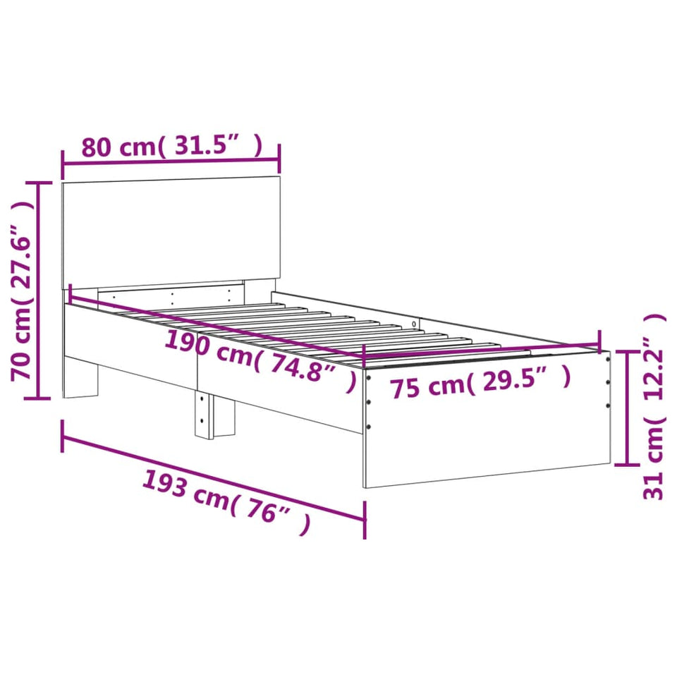 Bed Frame with Headboard Sonoma Oak 75x190 cm Small Single Engineered wood