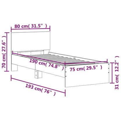 Bed Frame without Mattress with Headboard Concrete Grey 75x190 cm Small Single