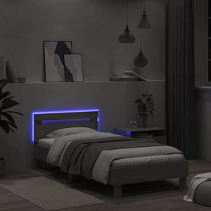 Bed Frame with Headboard and LED Lights Grey Sonoma 100x200 cm