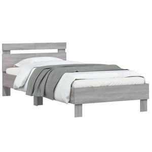 Bed Frame with Headboard and LED Lights Grey Sonoma 100x200 cm