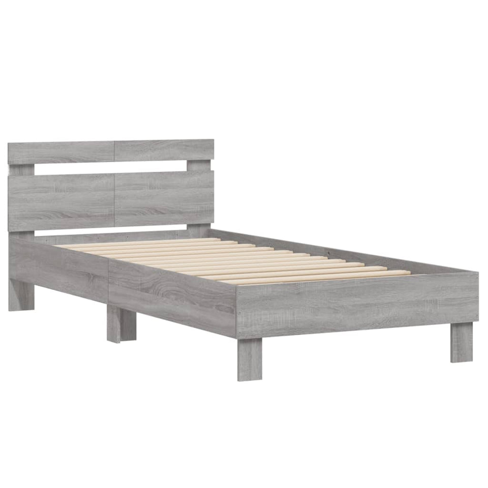 Bed Frame with Headboard and LED Lights Grey Sonoma 100x200 cm