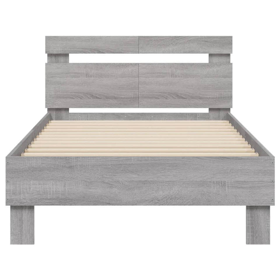 Bed Frame with Headboard and LED Lights Grey Sonoma 100x200 cm