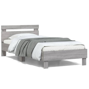 Bed Frame with Headboard and LED Lights Grey Sonoma 100x200 cm