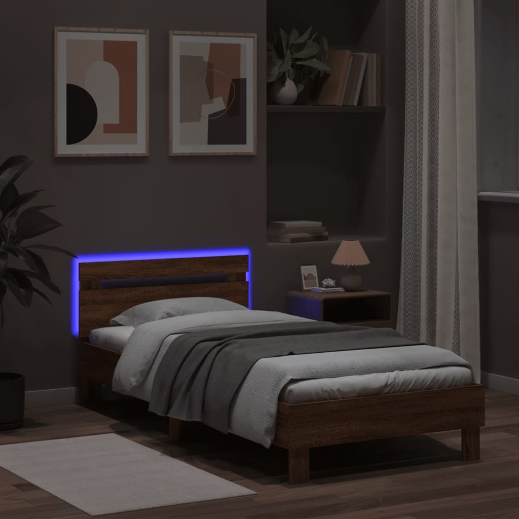 Bed Frame without Mattress with LED Lights Brown Oak 100x200 cm