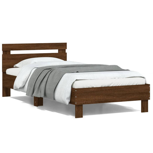 Bed Frame without Mattress with LED Lights Brown Oak 100x200 cm