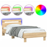 Bed Frame with Headboard and LED Lights Sonoma Oak 90x200 cm