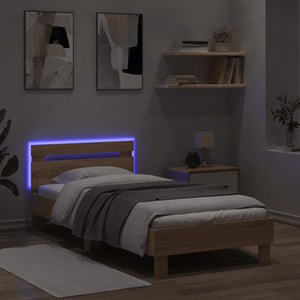 Bed Frame with Headboard and LED Lights Sonoma Oak 90x200 cm