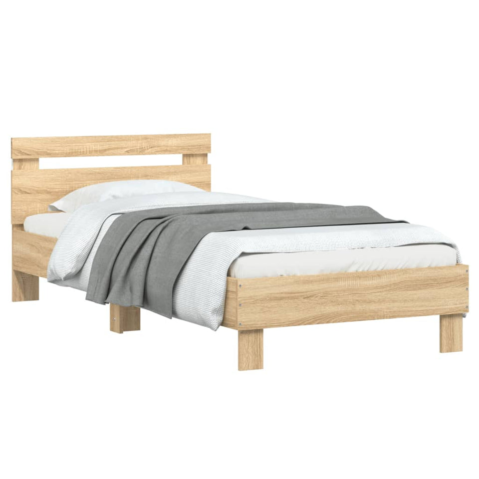 Bed Frame with Headboard and LED Lights Sonoma Oak 90x200 cm