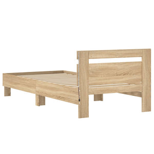 Bed Frame with Headboard and LED Lights Sonoma Oak 90x200 cm