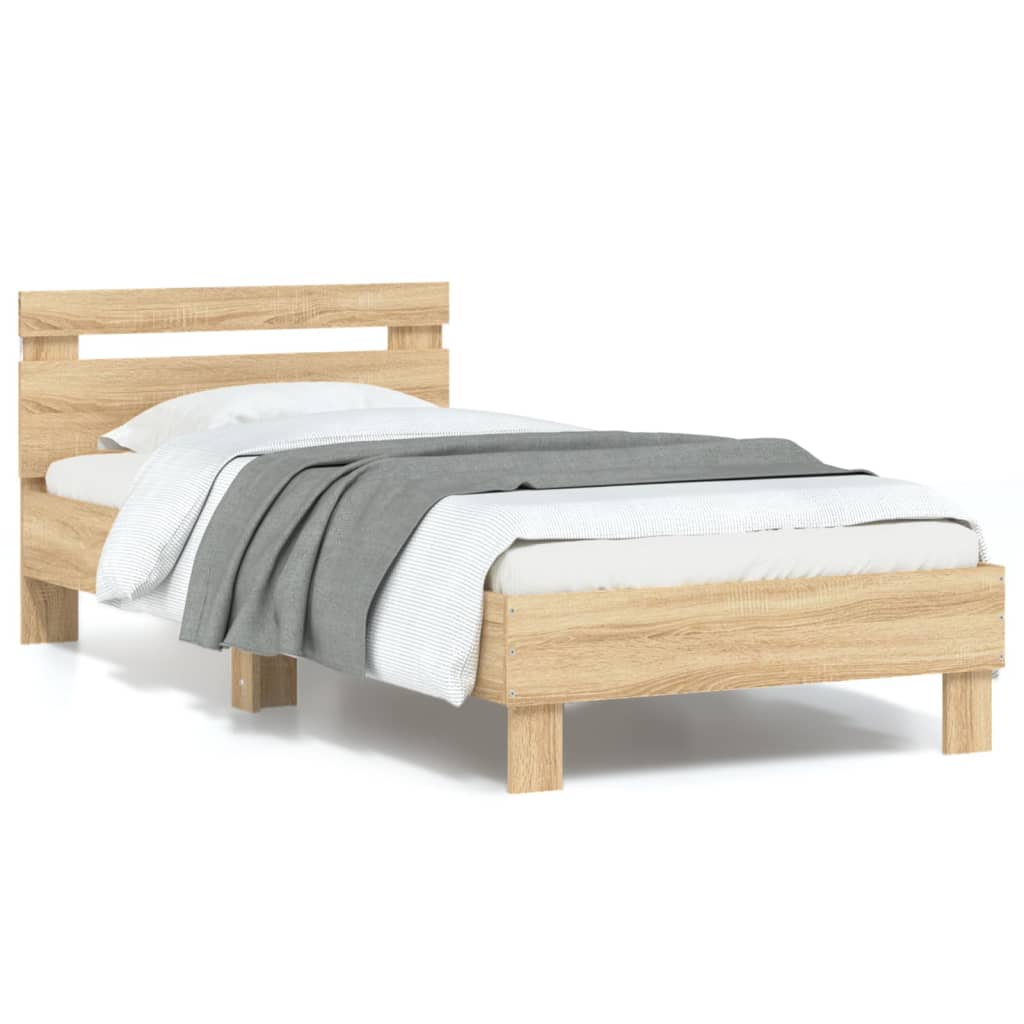 Bed Frame with Headboard and LED Lights Sonoma Oak 90x200 cm