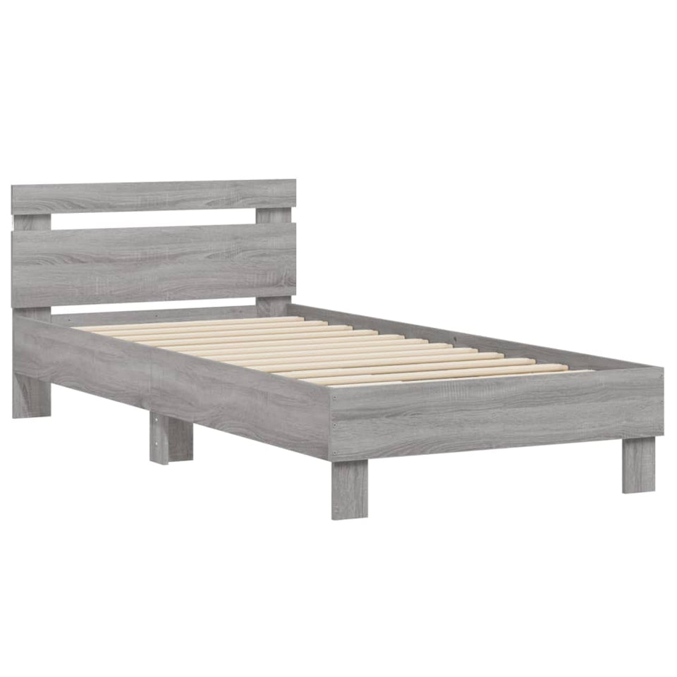 Bed Frame with Headboard and LED Lights Grey Sonoma 90x200 cm