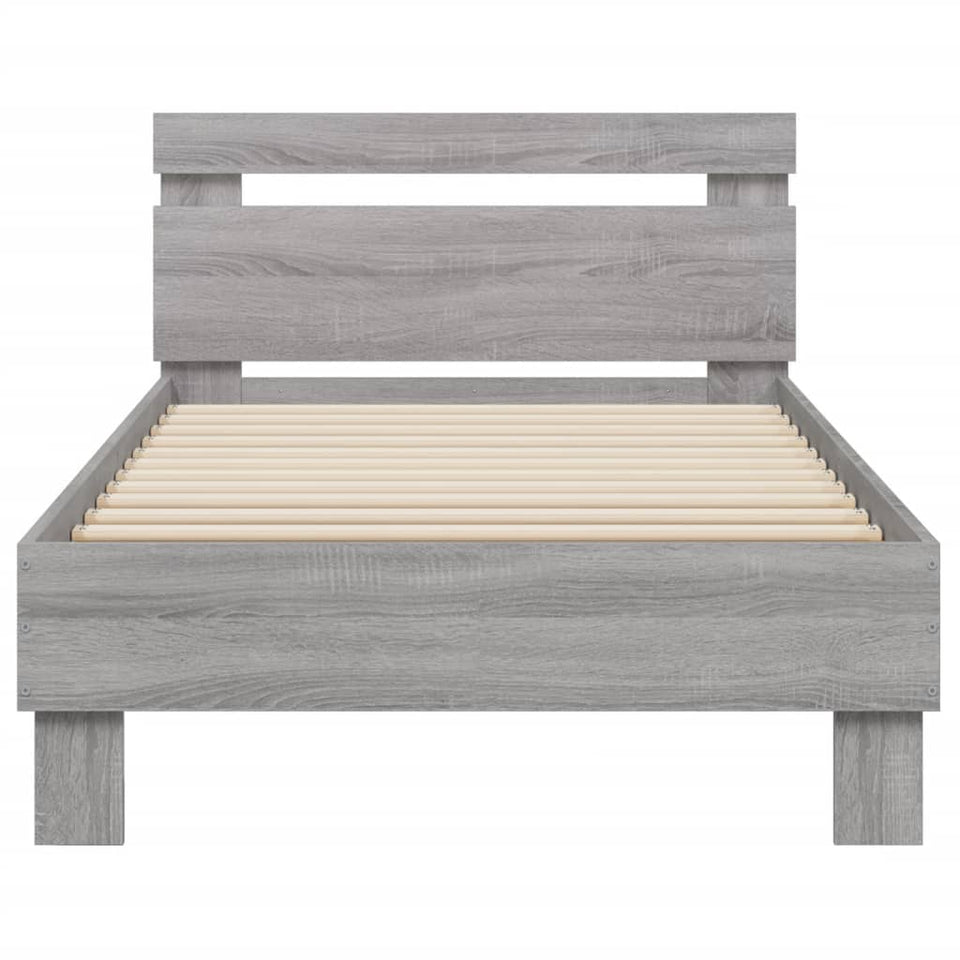 Bed Frame with Headboard and LED Lights Grey Sonoma 90x200 cm