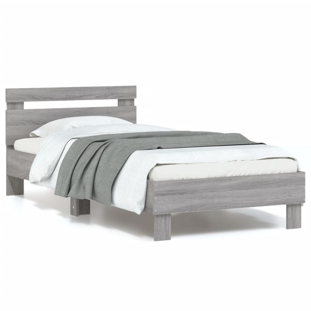 Bed Frame with Headboard and LED Lights Grey Sonoma 90x200 cm