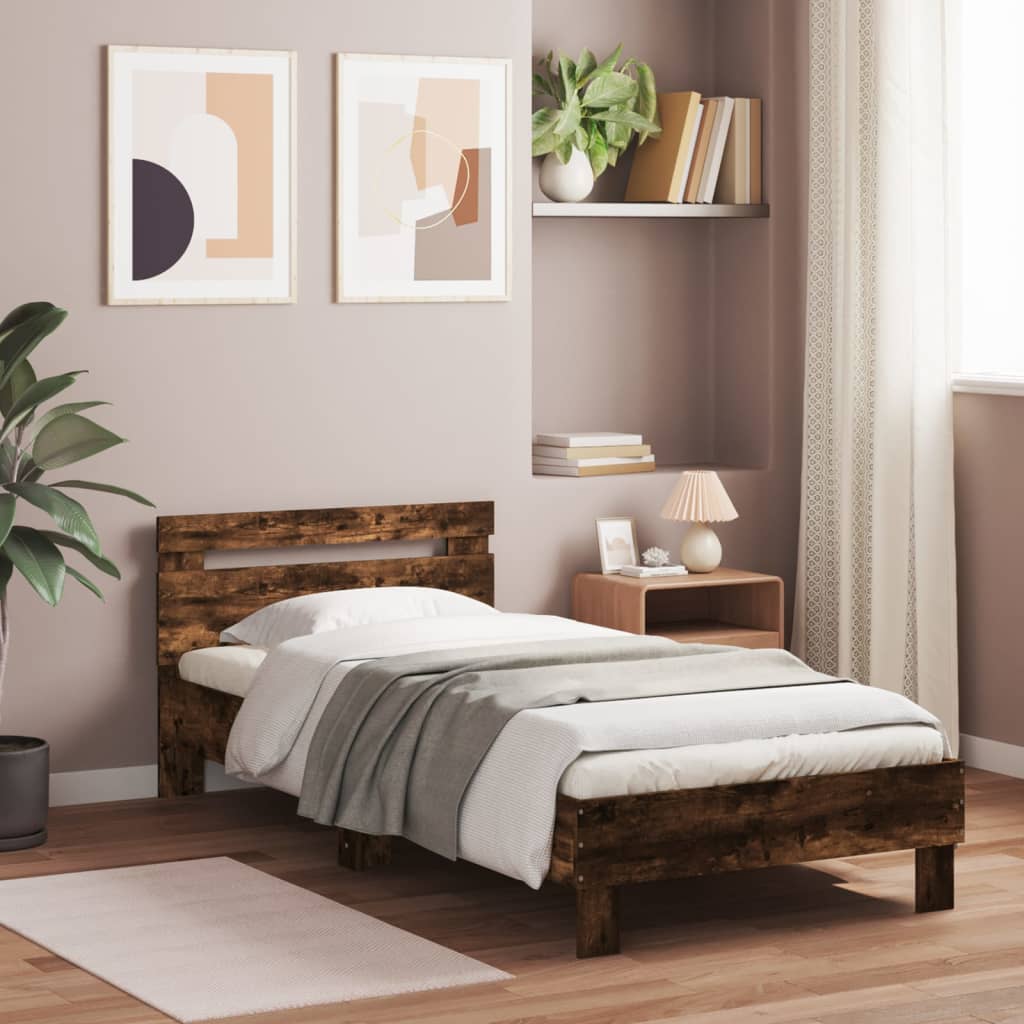Bed Frame without Mattress with LED Lights Smoked Oak 90x190 cm Single
