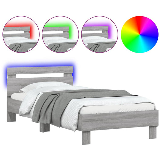 Bed Frame without Mattress with LED Lights Grey Sonoma 75x190 cm