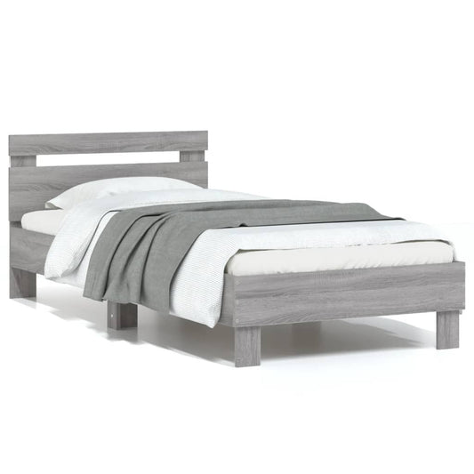 Bed Frame without Mattress with LED Lights Grey Sonoma 75x190 cm