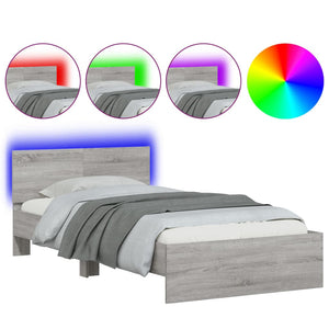 Bed Frame with Headboard and LED Lights Grey Sonoma 100x200 cm