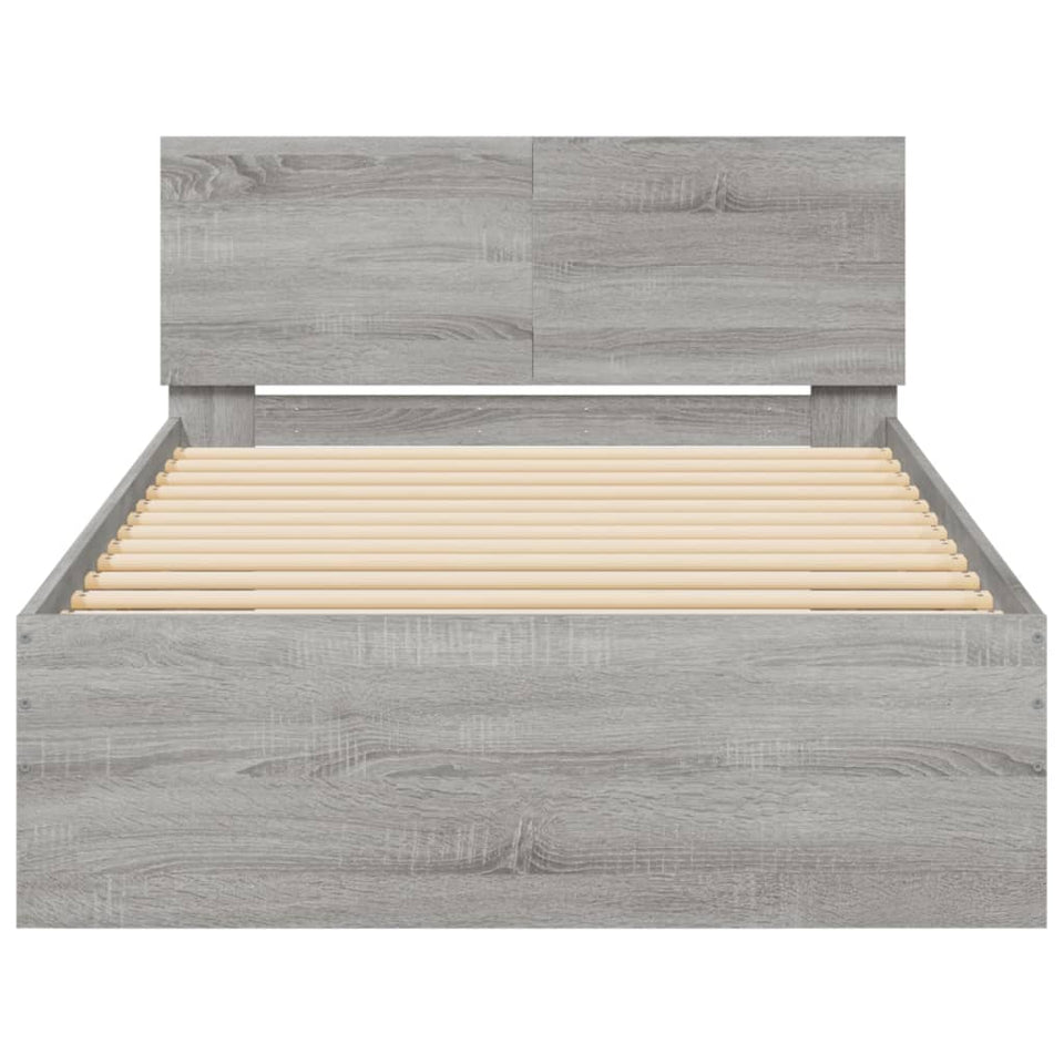 Bed Frame with Headboard and LED Lights Grey Sonoma 100x200 cm