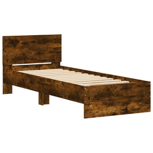 Bed Frame with Headboard and LED Lights Smoked Oak 90x200 cm