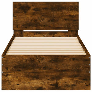 Bed Frame with Headboard and LED Lights Smoked Oak 90x200 cm