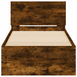 Bed Frame with Headboard and LED Lights Smoked Oak 90x200 cm