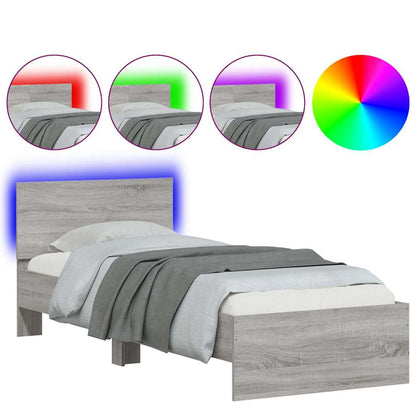 Bed Frame without Mattress with LED Lights Grey Sonoma 90x190 cm Single