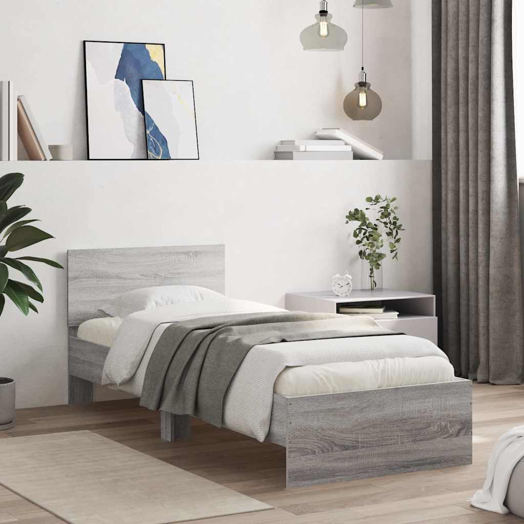 Bed Frame without Mattress with LED Lights Grey Sonoma 90x190 cm Single