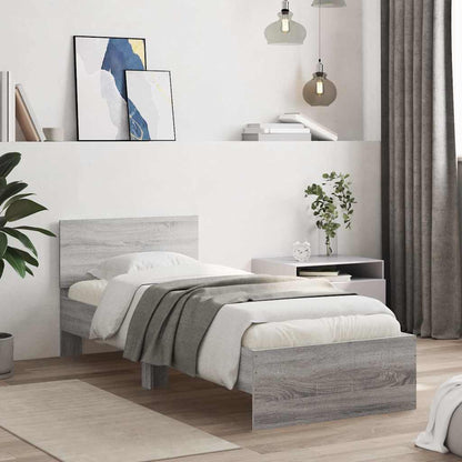 Bed Frame without Mattress with LED Lights Grey Sonoma 90x190 cm Single