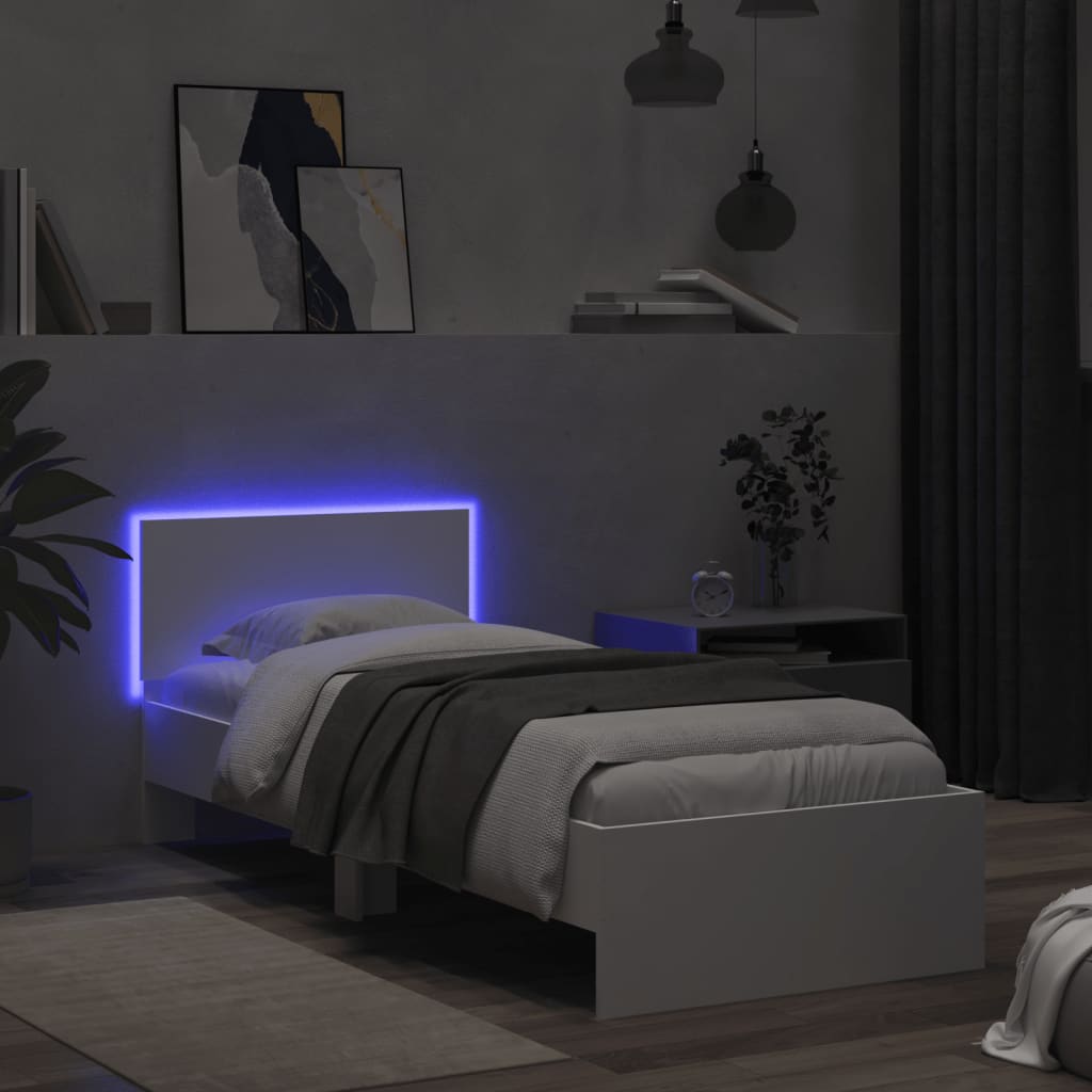 Bed Frame without Mattress with LED Lights White 75x190 cm Small Single