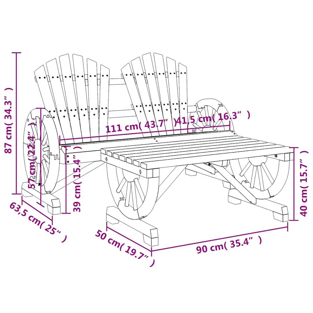 2 Piece Patio Lounge Set Solid Wood Fir