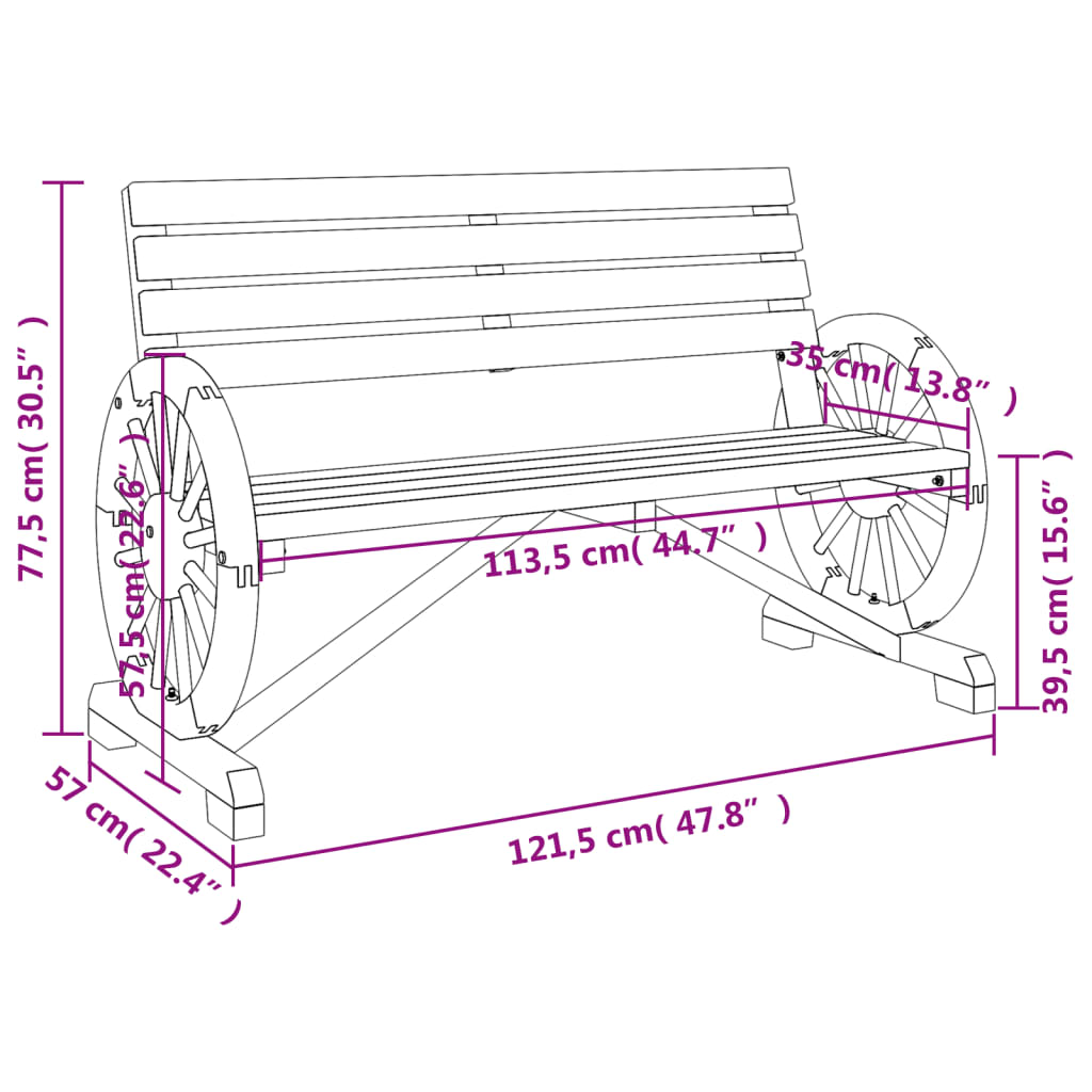 Garden Bench Burnt wood look Solid fir wood 2-seater Durable