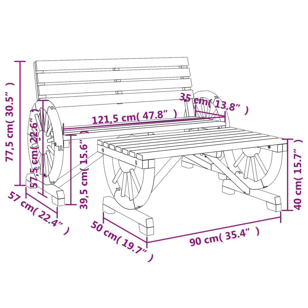 Garden Lounge Set natural wood Solid fir wood Medium Durable