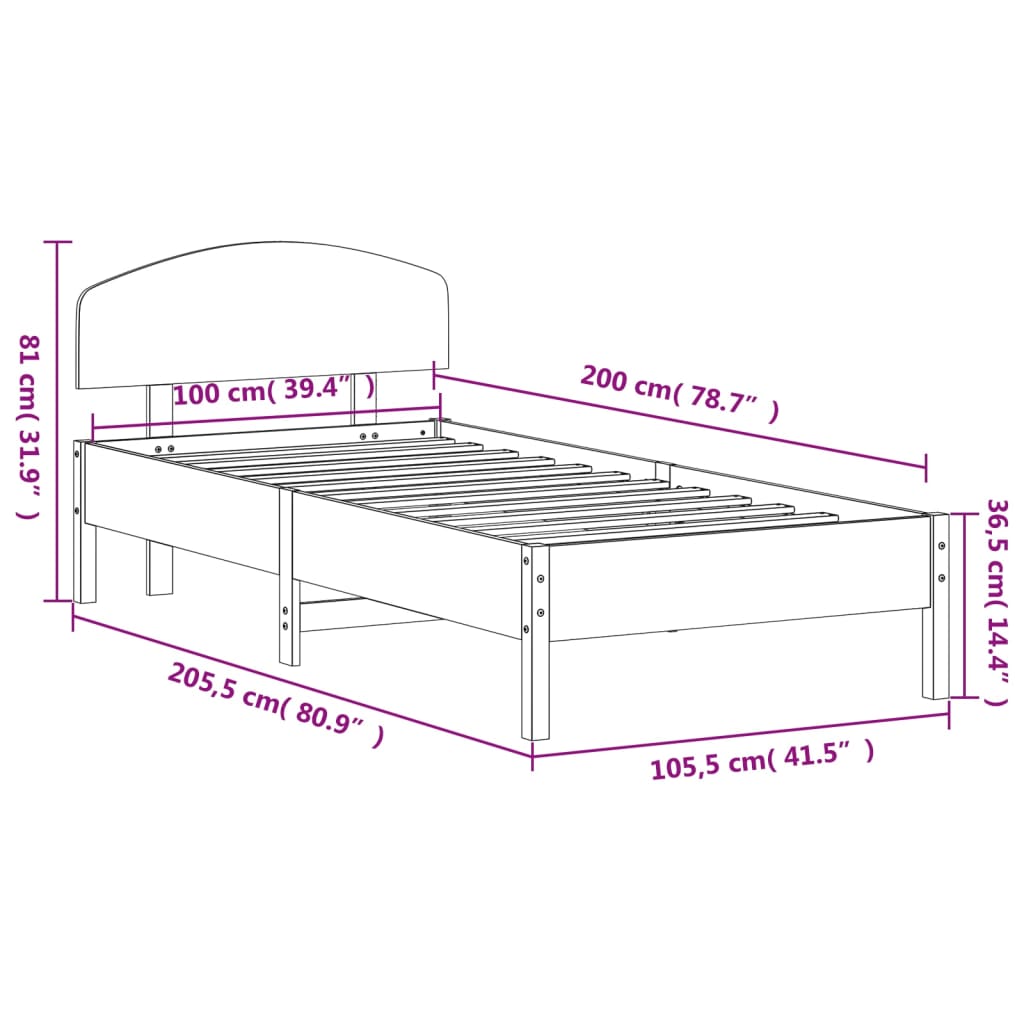 Bed Frame without Mattress Wax Brown 100x200 cm Solid Wood Pine