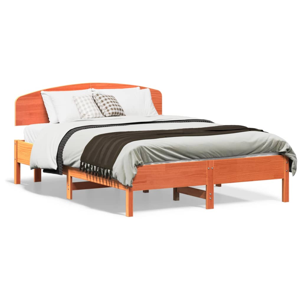 Bed Frame without Mattress Wax Brown 135x190 cm Double Solid Wood Pine