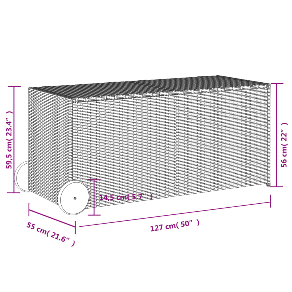 Garden Storage Box with Wheels Brown 283L Poly Rattan