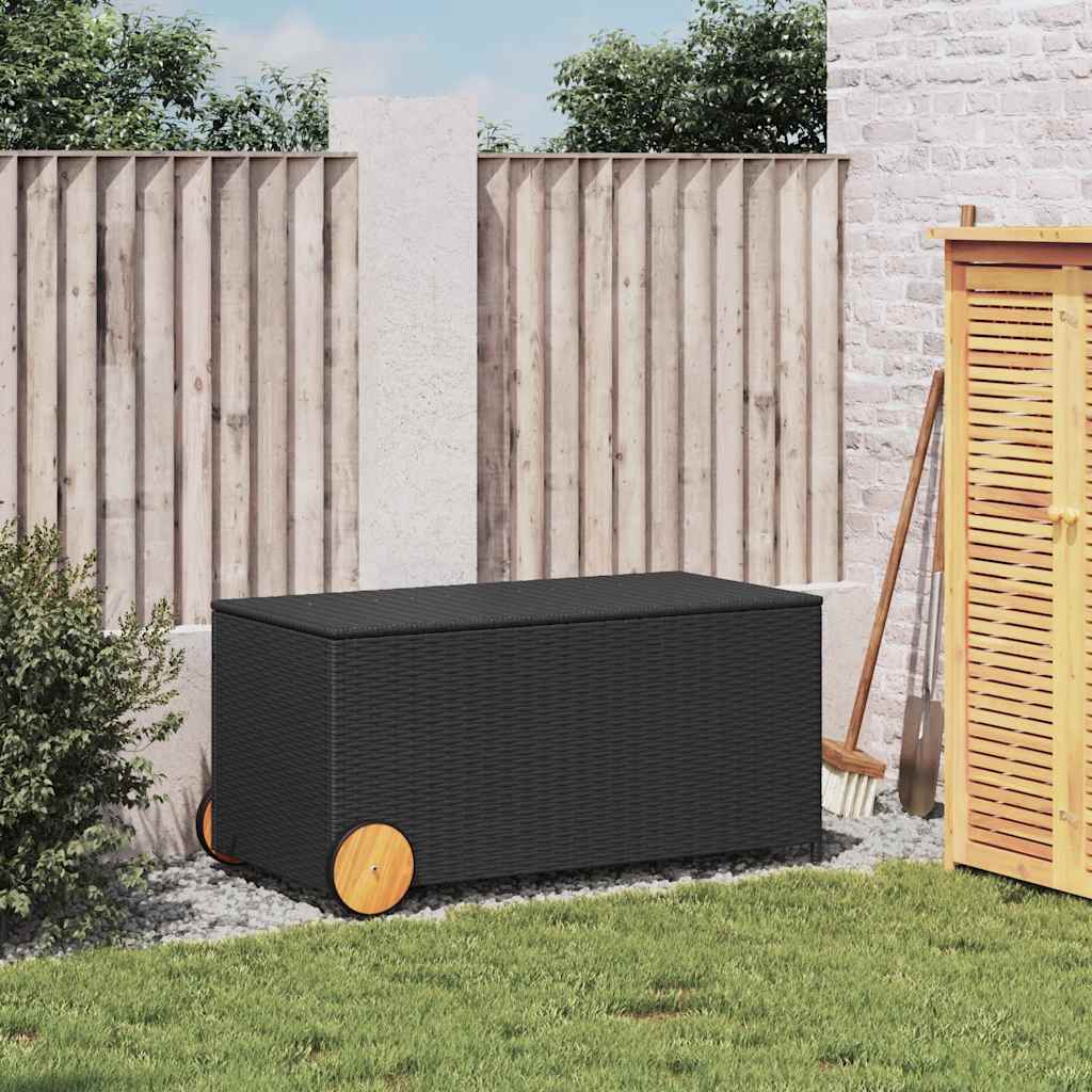 Garden Storage Box Black PE Rattan 42.1 x 21.7 x 20.9 in