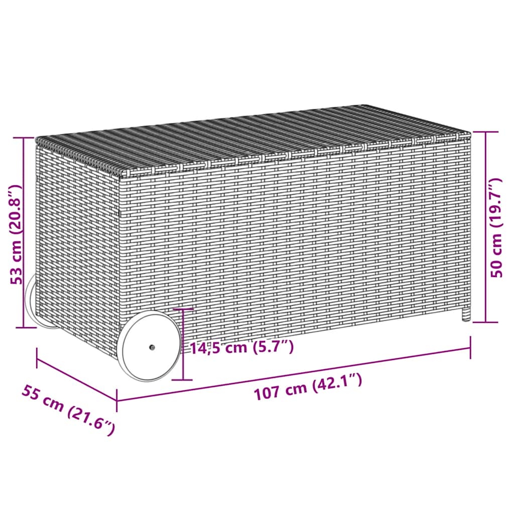 Garden Storage Box Black PE Rattan 42.1 x 21.7 x 20.9 in