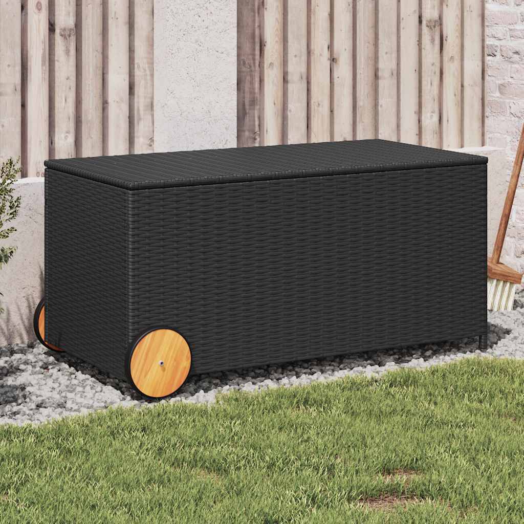 Garden Storage Box Black PE Rattan 42.1 x 21.7 x 20.9 in