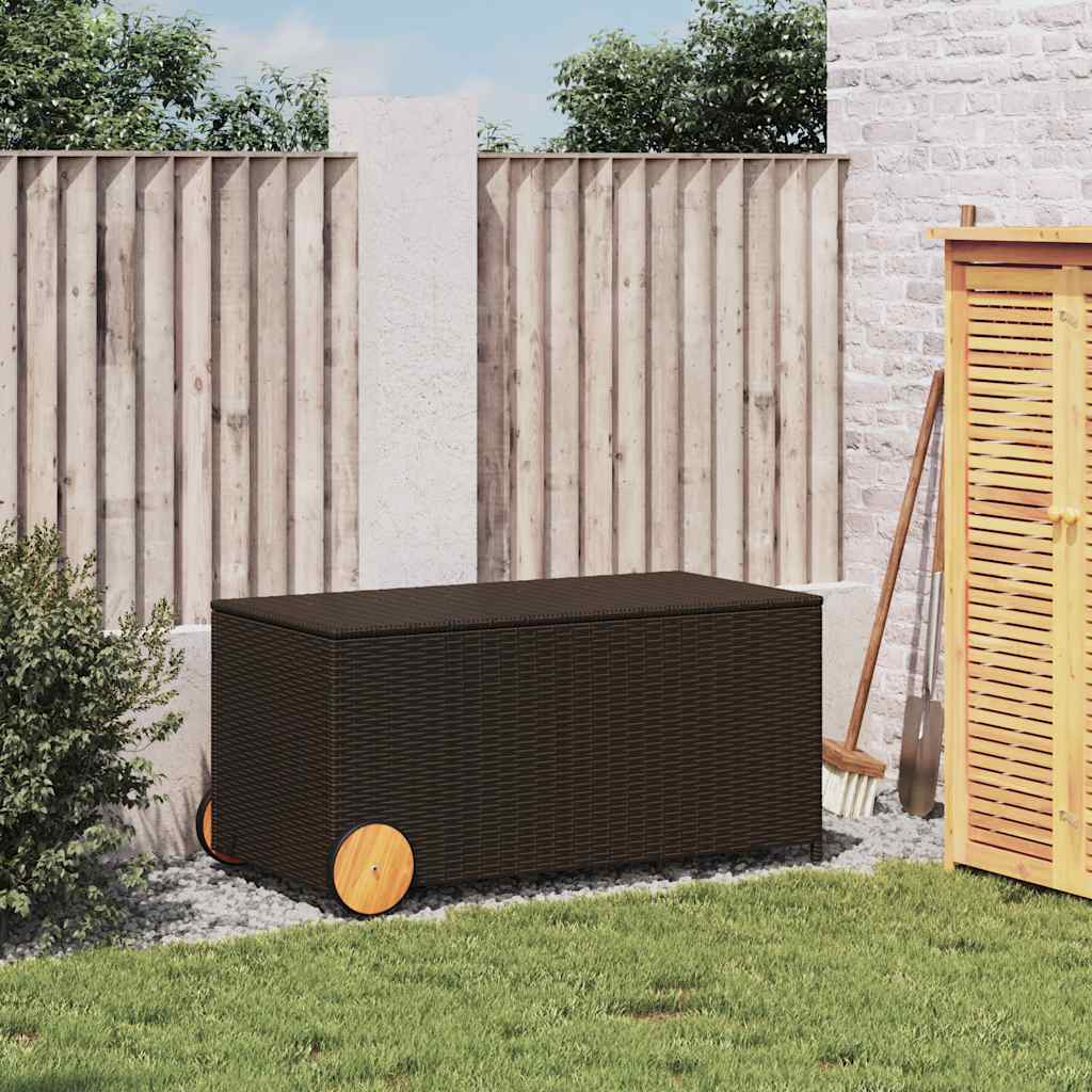 Garden Storage Box Brown PE Rattan Medium Modern