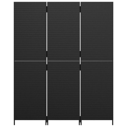 Room Divider 3 Panels Black Poly Rattan