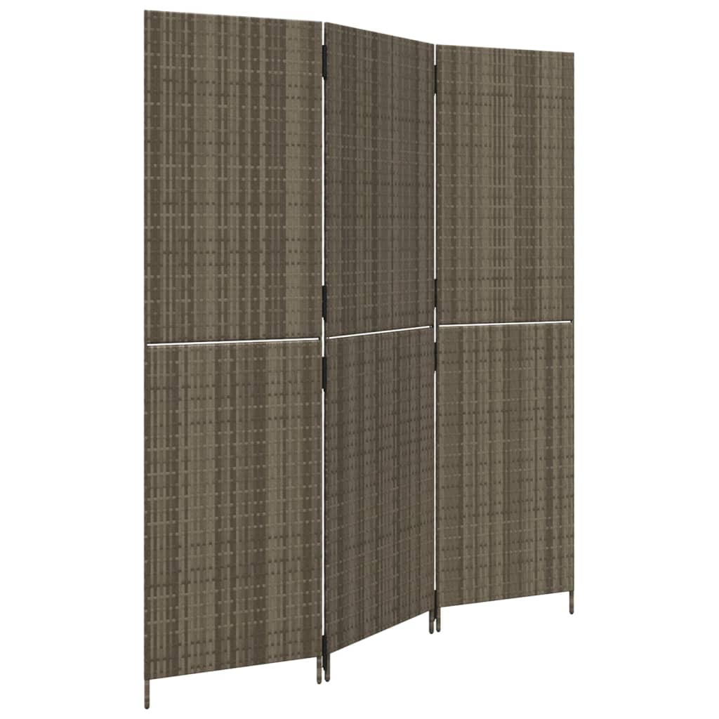 Room Divider 3 Panels Gray Poly Rattan