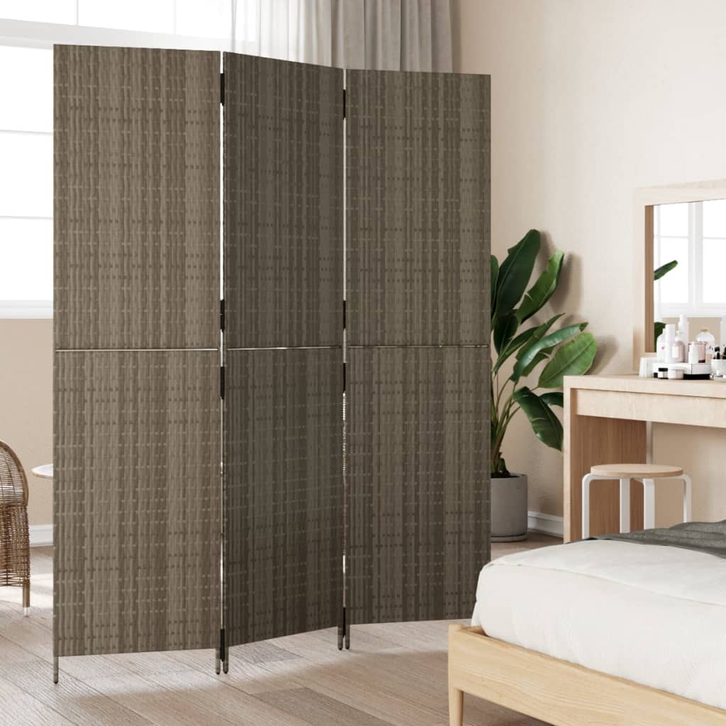 Room Divider 3 Panels Gray Poly Rattan