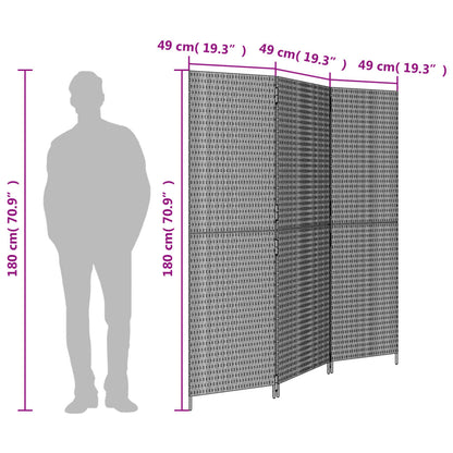 Room Divider 3 Panels Gray Poly Rattan