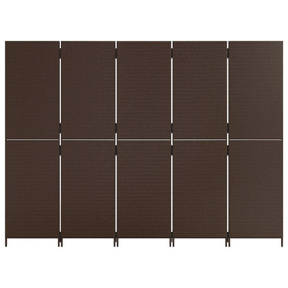 Room Divider 5 Panels Brown Poly Rattan
