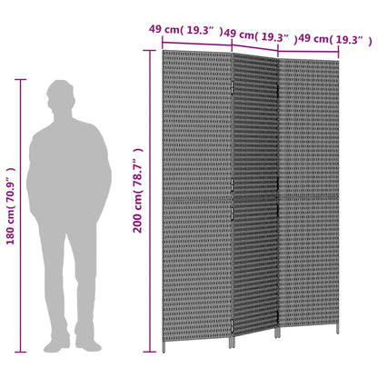 vidaXL Room Divider 3 Panels Gray Poly Rattan