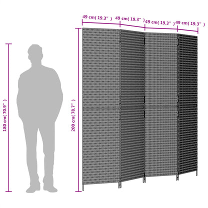 Room Divider 4 Panels Black Poly Rattan