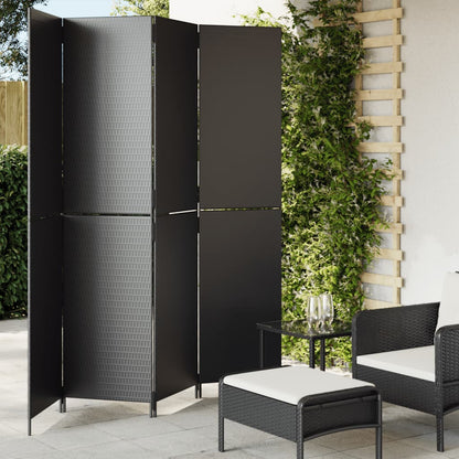 Room Divider 4 Panels Black Poly Rattan