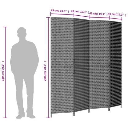 Room Divider 4 Panels Brown Poly Rattan