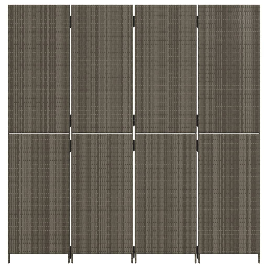 vidaXL Room Divider 4 Panels Gray Poly Rattan