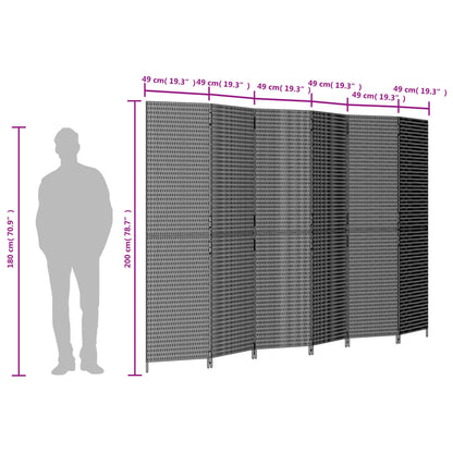 Room Divider 6 Panels Brown Poly Rattan